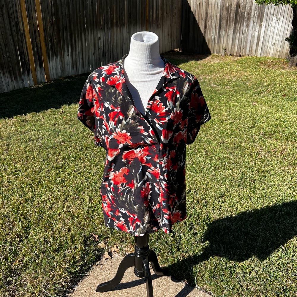 Lafayette 148 New York Black and Red Floral Blouse